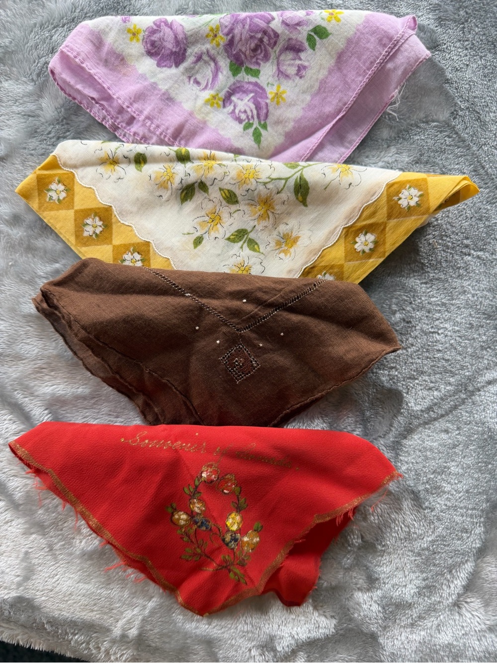 Vintage Floral Bandana Scarf Set - Pink, Yellow, Brown, Red